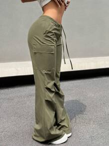 SHEIN EZwear 女士低腰蝴蝶結束帶運動員貨物褲 - 軍綠色 - 查看 6
