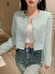 DAZY 女士簡約純色休閒長袖短外套 - 藍色 - 查看 7