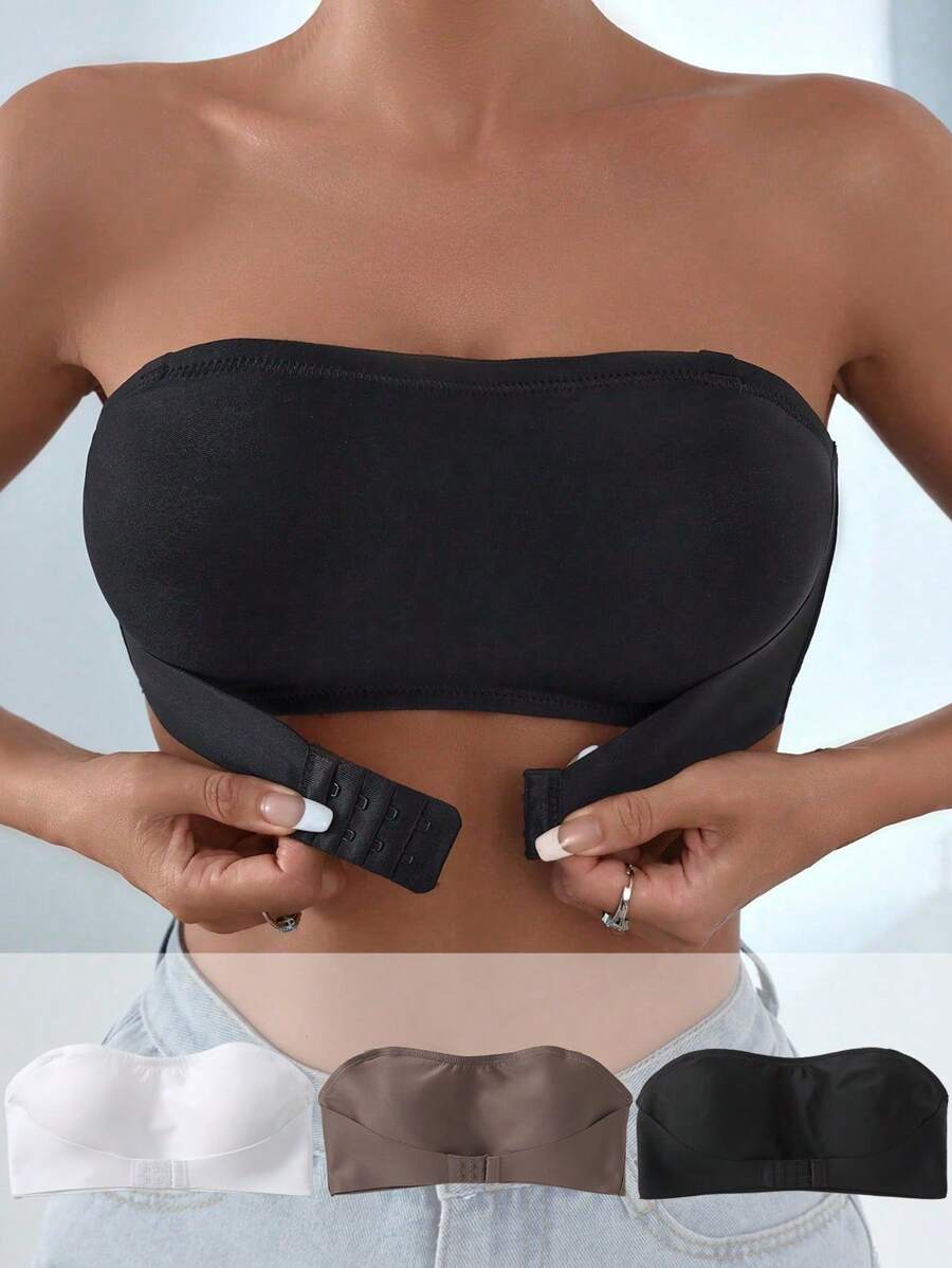 3pcs/Set Summer Strapless Anti-Sagging Anti-Slip Anti-Fall Tube Top Bra - Multicolor - View 1