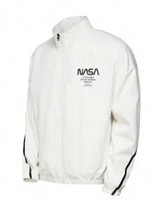 Manfinity Sport Corelite 男友风男士字母图案撞色滚边拉链运动夹克夹克 Mennasa 连帽衫篮球夹克白色夹克男士运动夹克 - 白色 - 查看 4