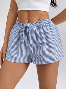 SHEIN PETITE Women's Striped Low-Rise Shorts For Summer Vacation Beach