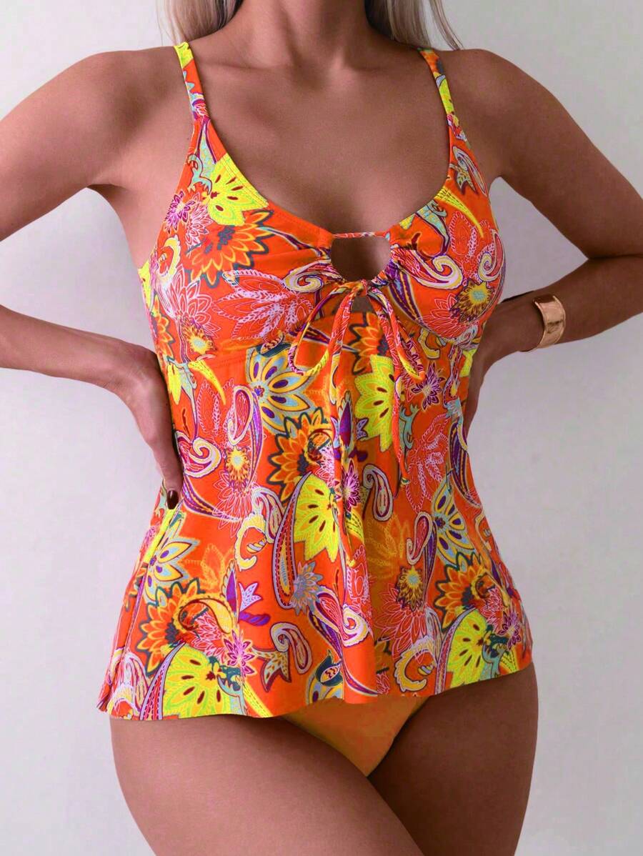 Swim Lushoire 女士随机印花吊带背心分体泳衣夏季 - 彩色 - 查看 1