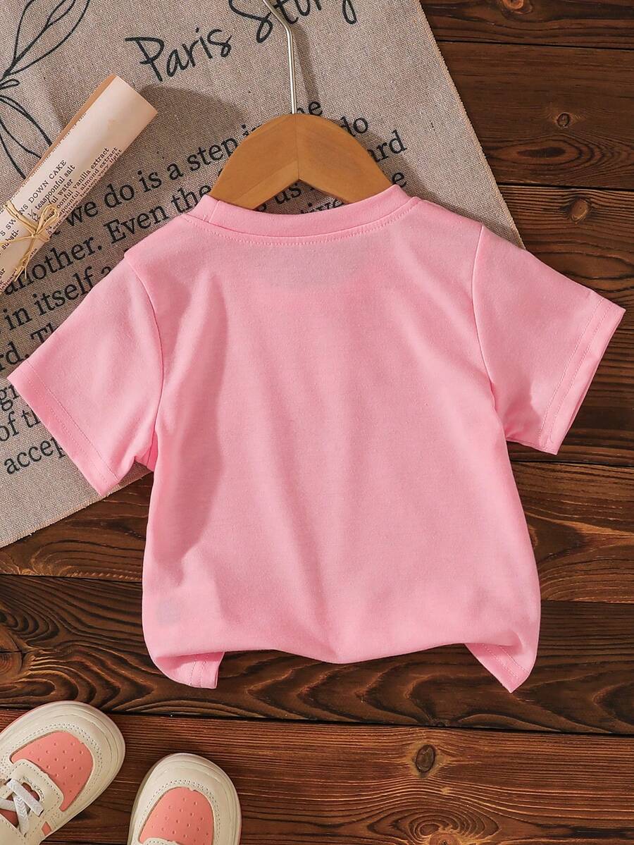 Baby Girl Round Neck Letter Print Summer Short Sleeve Top for Sale