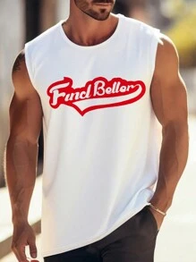 Summer Men's Casual Letter Print Round Neck Tank Top - White - View 3