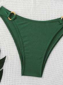 SHEIN Swim Women's Summer Beach Solid Color Circular Link Halter Neck Bikini Set