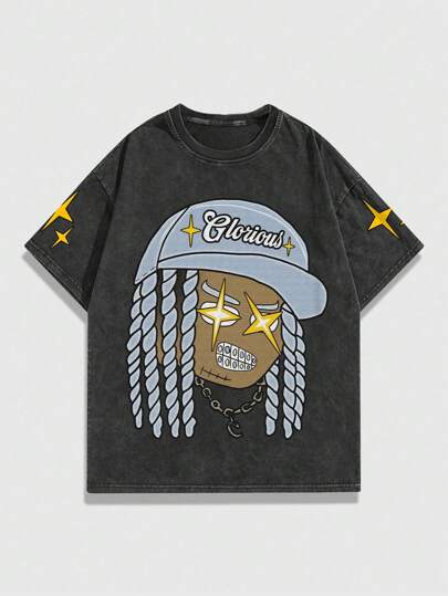 Street Life Camiseta de verano para hombre con cuello redondo y mangas cortas con estampado de personaje de dibujos animados