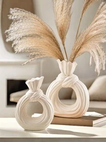 1pc White Ceramic Vase 1 Piece Set, Nordic Modern Bohemian Style Hollow Donut Vase Decoration, Home Decoration Vase, Minimalist Decorative Vase Gifts Birthday Graduation