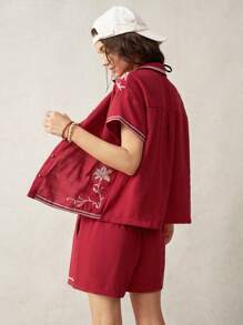 Bohemela 女士假期刺繡裝飾鬆身紅色2件套裝，夏季 - 紅色 - 查看 2