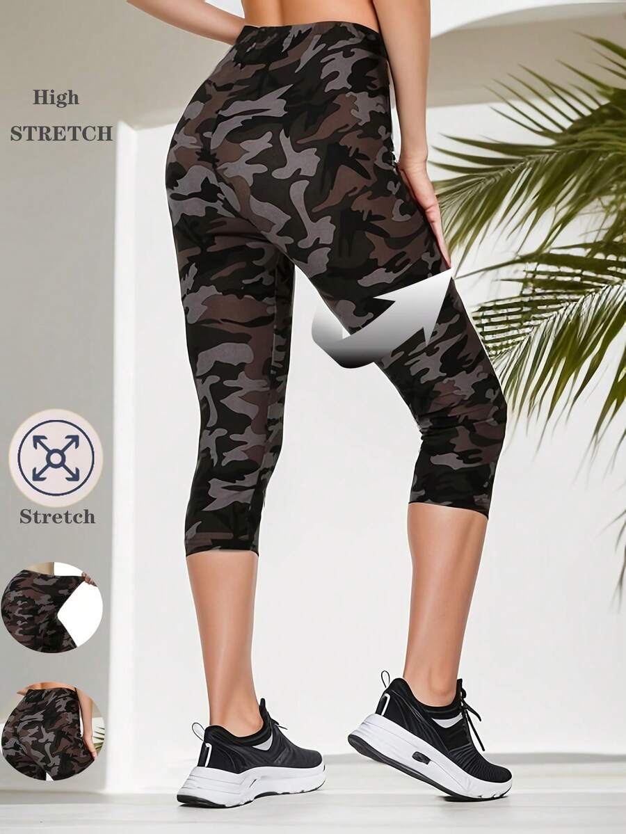 Camouflage Light Brown 3/4 Length Pants, QR70 - Multicolor - View 1