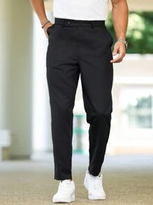 Manfinity Mode Men Plus 休閒實色斜口袋褲 - 黑色 - 查看 3