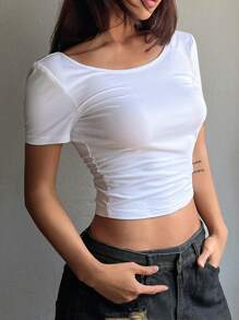 DAZY Fashionable Short-Sleeved Slim-Fit Women's T-Shirt With Backless Design Summer,Halter Top - White - View 8