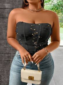 Allurite Plus Butterfly Print Boned Tube Top For Summer - Black - View 4