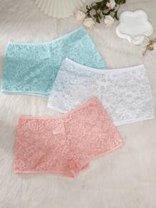 3pcs Ladies' Plain Lace Trimmed Briefs For Daily Wear - Multicolor - View 1