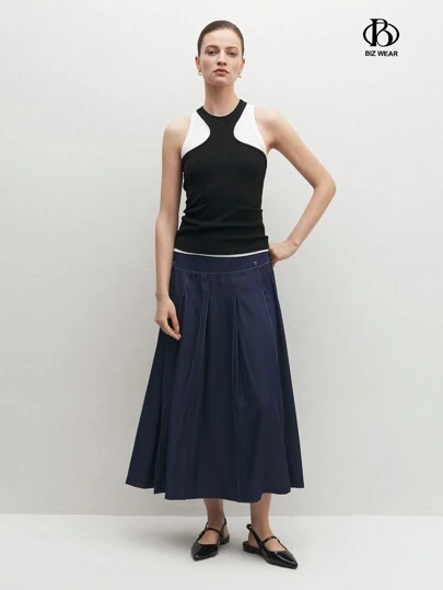 BizChic 2pcs Business Women's Office Workwear Tank Top And Black Top, Monochrome Knitted Sleeveless Casual Outfit