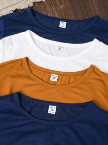 SHEIN Kids Tween Boys Extended Size Casual Color Block Round Neck Short Sleeve Knitted T-Shirt, Multicolor Pack Of 4 (One Of Each Color) - Multicolor - View 4