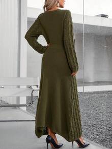 Mori Style Long Sleeve Hollow Knitted Dress (Random Pattern) - Green - View 2