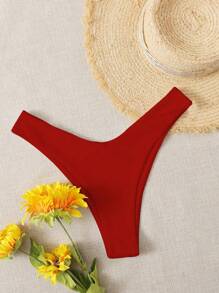 SHEIN Swim Solid High Cut Bikini Panty For Summer Beach - Red - View 1