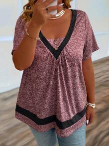 SHEIN LUNE Plus Contrast Trim Tee For Summer