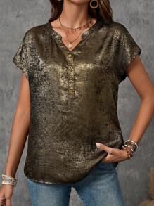 EMERY ROSE Blusa de manga murciélago con cuello en V para verano - Dorado - Ver 4