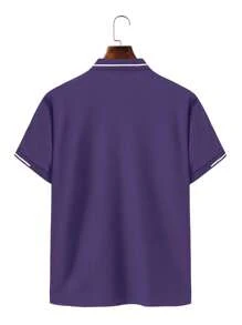 Manfinity Homme Men's Color Block Short Sleeve Casual Polo Shirt For Summer & Commute, Purple Men Clothes, Men Golf Shirt, Manfinity Men's Summer Solid Color Short Sleeve Casual Commute Polo Shirt For Golf, Men Clothes Men Polo Shirts - Purple - View 2