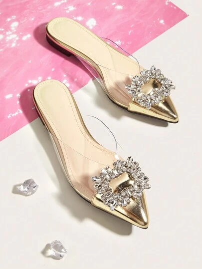 2025 Autumn 2024 Popular Transparent Pointed Toe Women's Slippers, Large Size Summer Outdoor Slip-On Flat Mules