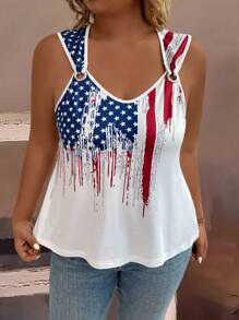 SHEIN LUNE Plus Size Graphic Printed Summer Casual Tank Top - Multicolor - View 3