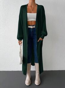 EURMUSE Drop Shoulder Open Front Cardigan - Teal Blue - View 2