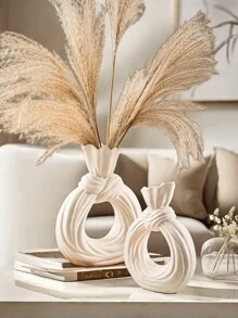 1pc White Ceramic Vase 1 Piece Set, Nordic Modern Bohemian Style Hollow Donut Vase Decoration, Home Decoration Vase, Minimalist Decorative Vase Gifts Birthday Graduation