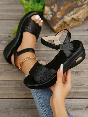 Women's Summer New Fashion Wedge Sandals, Open Toe Thick High-Heeled Roman Shoes, Lightweight And Versatile