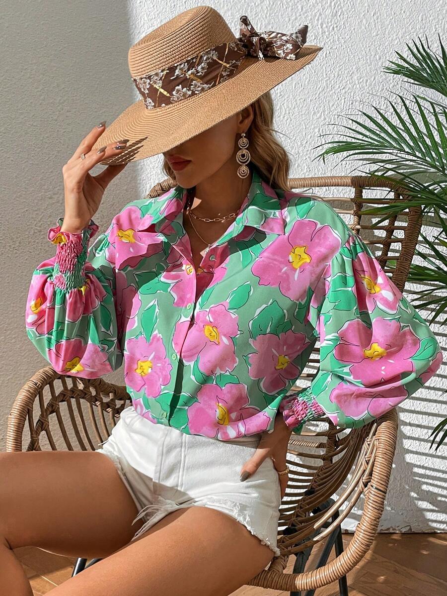 SHEIN VCAY 印花燈籠袖襯衫 - 彩色 - 查看 1