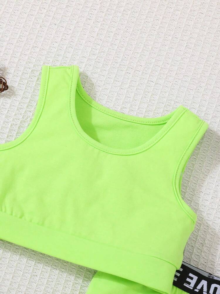 SHEIN Conjunto Casual Deportivo Minimalista Diario Para Niña Bebé De 2 Piezas, Verde Fluorescente, Adecuado Para Salidas De Primavera Y Verano - Verde - Ver 5