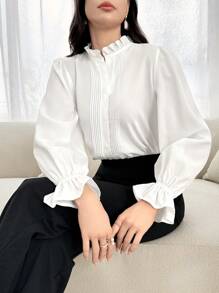 Modelyn Bluză ocazională de damă cu mâneci lotus de culoare solidă pentru primăvară, vară și toamnă, topuri cu mâneci lungi