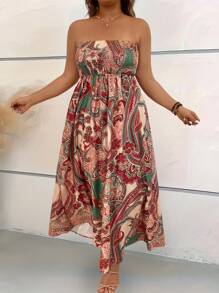 Breezaya Robe d'été élégante pour femme grande taille avec imprimé floral et encolure ras-du-cou, Idéale pour les vacances - Multicolore - Voir 6