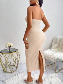 AIJ Amarilo Chic 女士长款紧身连衣裙，无肩带无袖设计，独特镂空和圆环造型，中等弹力面料