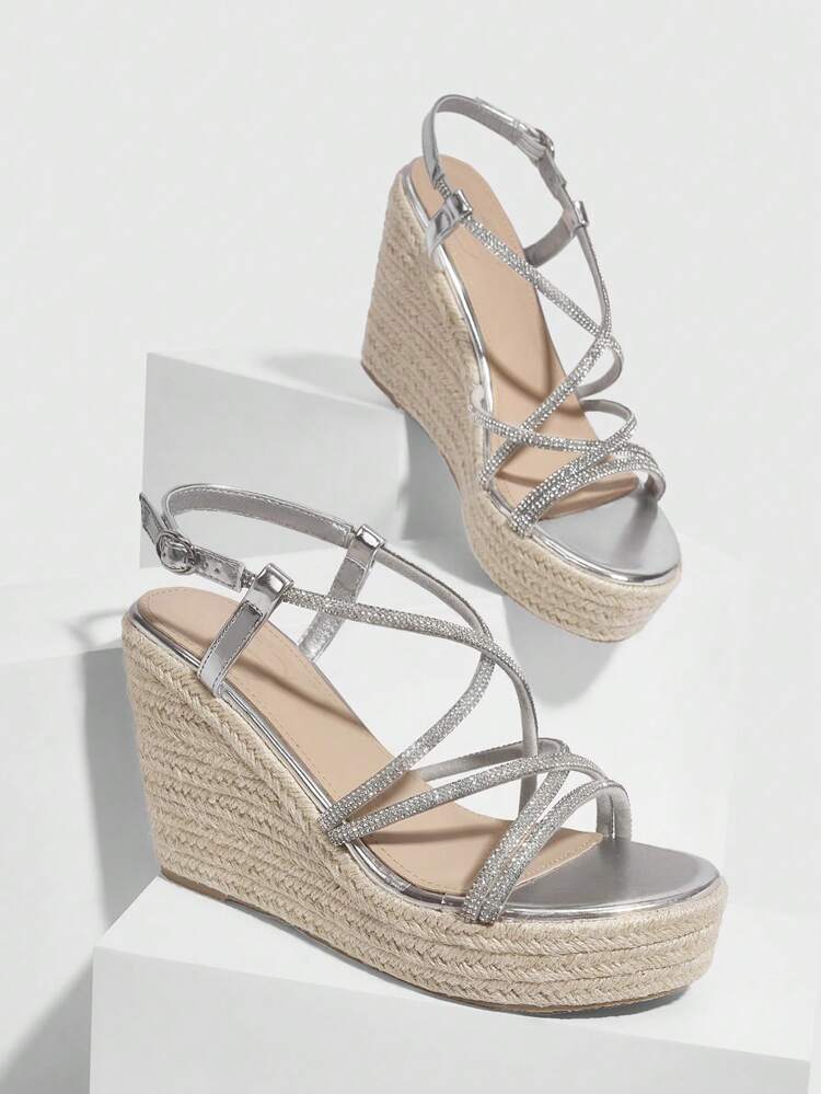 CUCCOO SZL Woman Shoes Fashionable Wedge Heel Rhinestone & Texture Rope Sandals For Spring And Summer Vacation Shoes Summer SaleSexy Party Baddie Chic Gorgeous Style