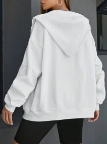 RueChic Sudadera con capucha con cierre y cordón frontal, de hombros caídos