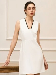Vestido casual sin mangas para mujer con bloque de color en verano - Blanco - Ver 3