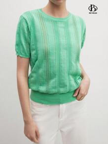 BizChic Women Solid Pointelle Knit Top For Summer - Green - View 5
