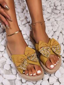 2024 Newest Bow Knot Women's Slide Sandals Casual Clip Toe Summer Shoes, Women's Lightweight Beach Shoes - Multicolor - View 2