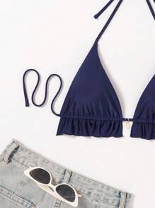 Swim Mod Women's Solid Color Simple Daily Swimwear Top Summer - Navy Blue - View 4