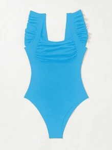 Swim Vcay One-Piece Ladies' Solid Color Cap Sleeve Swimsuit Summer - Blue - View 5
