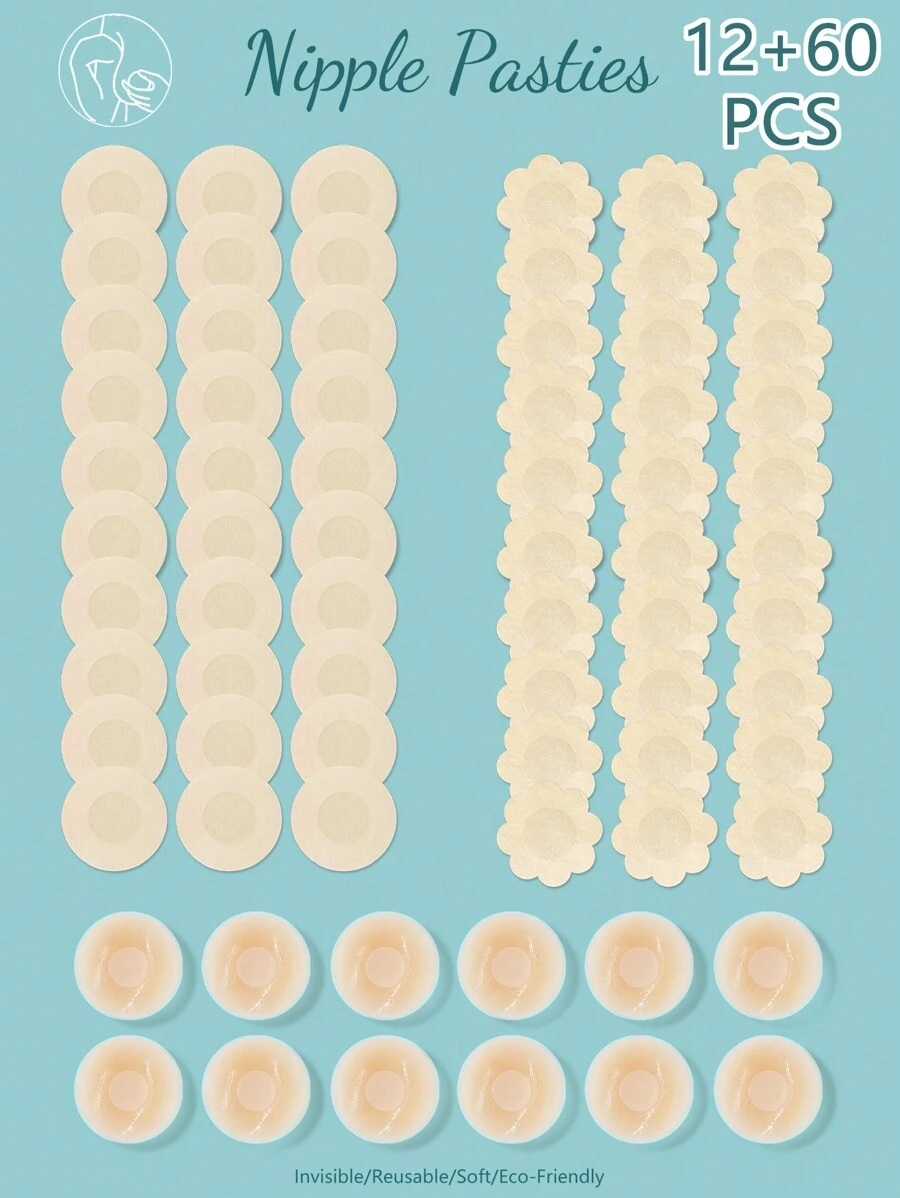 72pcs Ultra-Thin Disposable Concealing Nipple Cover Boob Pads Set, Both For Men And Women - Apricot - View 1