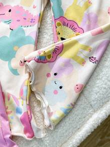 Conjunto de ropa casual elegante y fresco para bebé niña de 4 piezas con estampado de león divertido en color rosa para primavera/verano, incluye camiseta de manga larga y pantalón largo - Multicolor - Ver 5