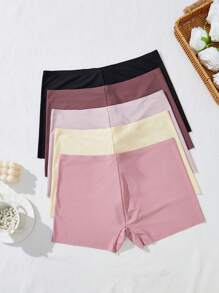Snug Zone 5pcs Plus Size Seamless Solid Color Boxer Briefs - Multicolor - View 2