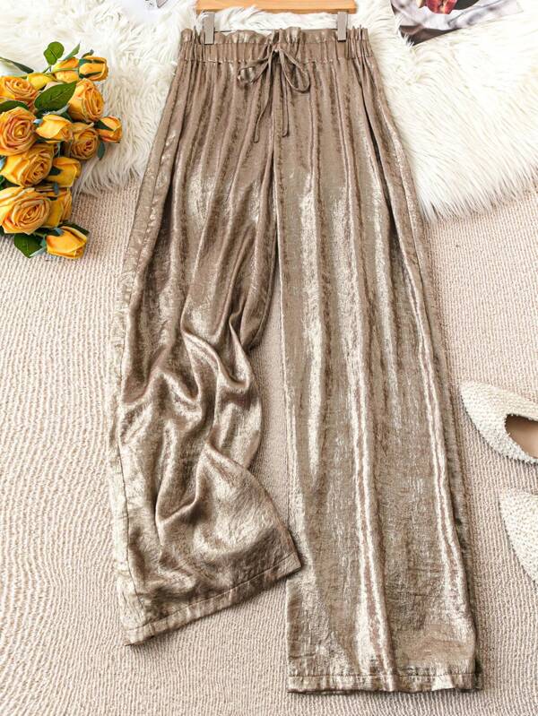 DreamSkyne Pantalones con cordón de uso diario sencillo y liso para mujeres de tallas grandes para fiestas de Año Nuevo y vacaciones