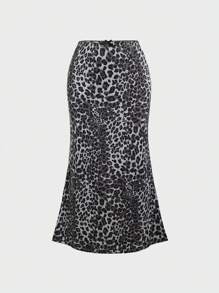 Sweetra Leopard Print Mermaid Hem Skirt - Multicolor - View 1