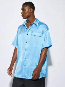 Manfinity VCAY 1pc Men Summer Gorgeous Woven Business Casual Party Oversize Satin Halloween Shirts Back To School