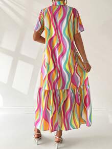 Breezaya Đầm Maxi Cổ Bèo In Họa Tiết Toàn Thân Và Viền Tay Ngắn Cho Nữ Đi Biển Mùa Hè - Nhiều màu - Xem 4
