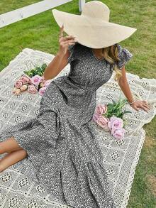 Women Random Print Minimalist Casual Everyday Dress - Black - View 6