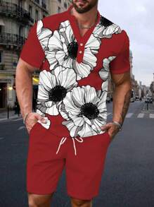 Men's Casual And Comfortable 3D Digital Print Polo Set - Multicolor - View 3